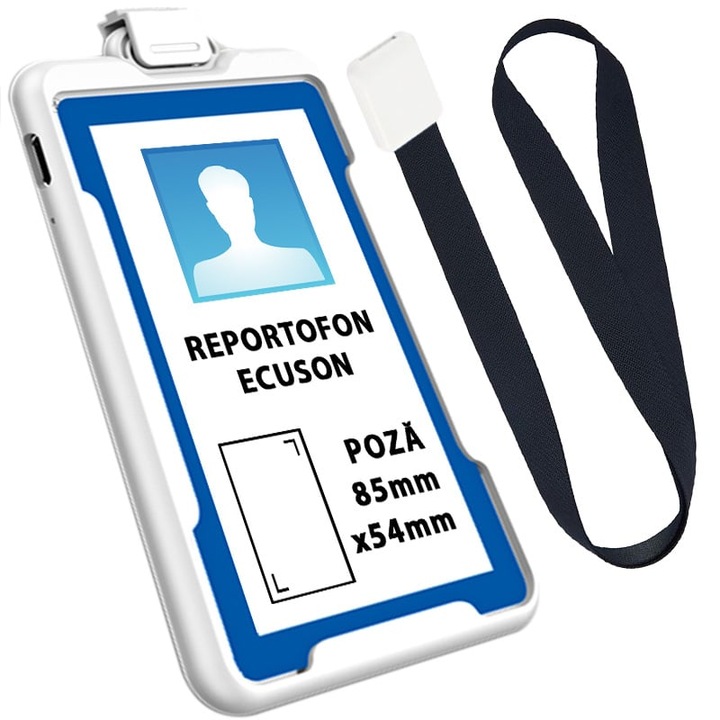 EJ Products K3 Hangaktivált Photo Badge Spy Recorder 16GB Behúzható tekercs MP3 lejátszó Háttérzajcsökkentés Fehér