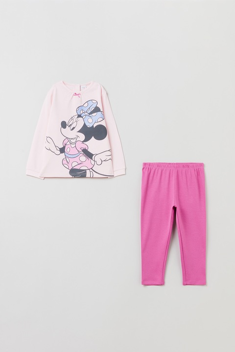 OVS, Pijama de bumbac cu model cu desene, Roz, 74 CM