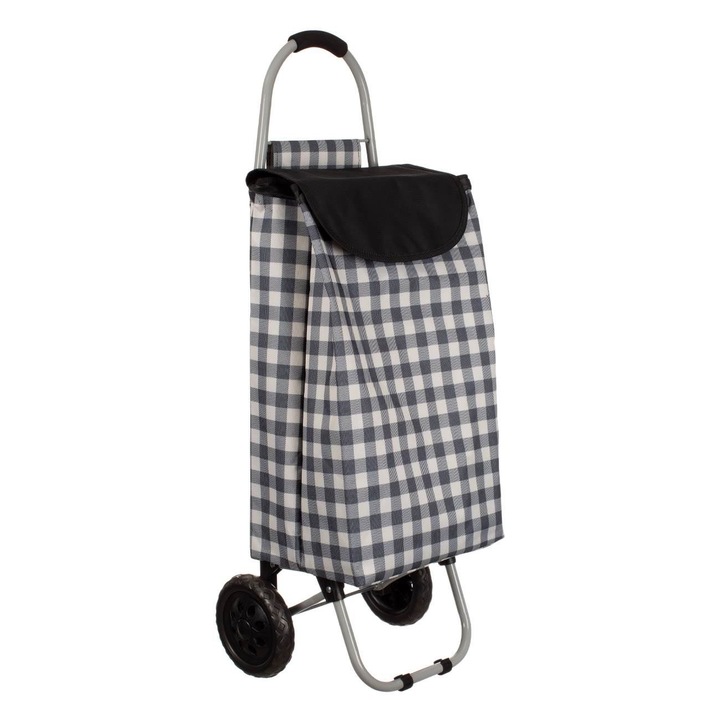 Carucior Piata Pliabil Negru cu Carouri 36x28x95cm