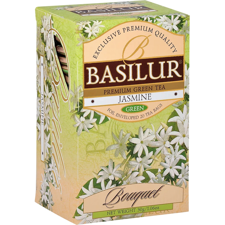 Ceai verde pur ceylon premium cu iasomie Green Jasmine "colectia Bouquet", 20 plicuri, Basilur Tea