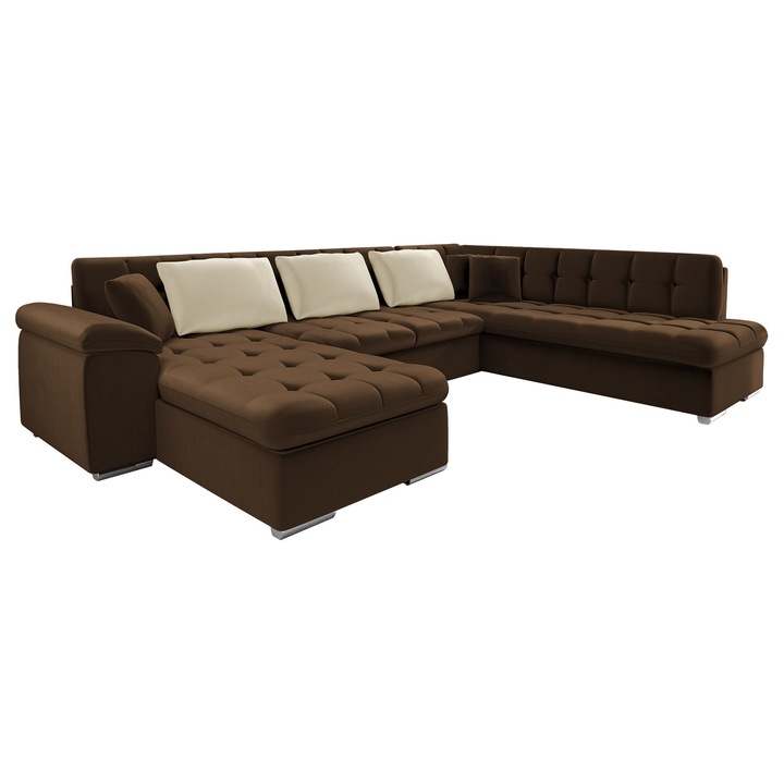 Coltar rabatabil Tony Bis cu lada, MIRJAN24, stanga, maro / bej, 76x348x205 cm