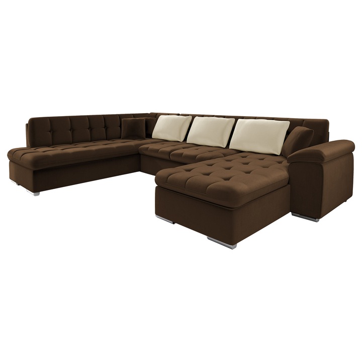 Coltar rabatabil Tony Bis cu lada, MIRJAN24, dreapta, maro / bej, 76x348x205 cm