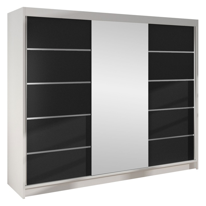 Dulap Genewa VI cu oglinda, MIRJAN24, alb / negru, 200x58x215 cm
