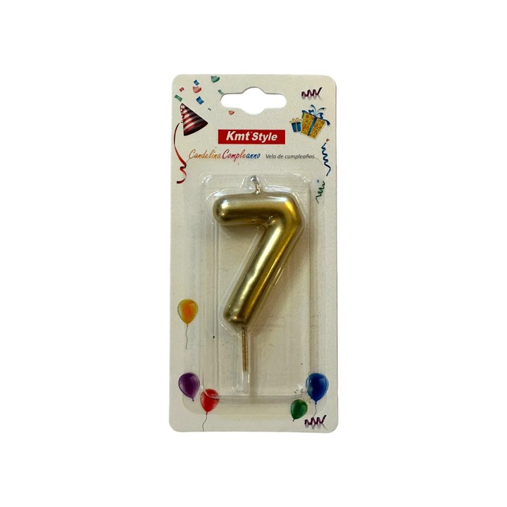 Златна свещ за торта номер 7 с размери 6.5х3.5х1.5см