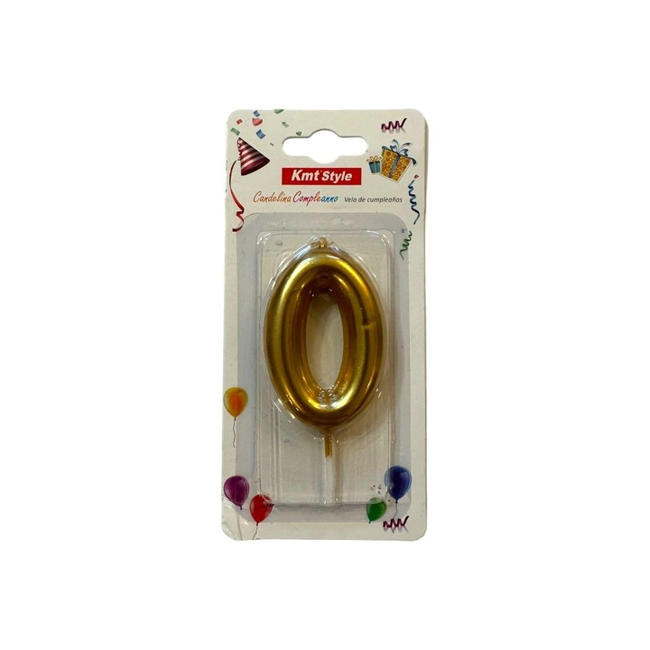 Златна свещ за торта номер 0 с размери 6.5х3.5х1.5см