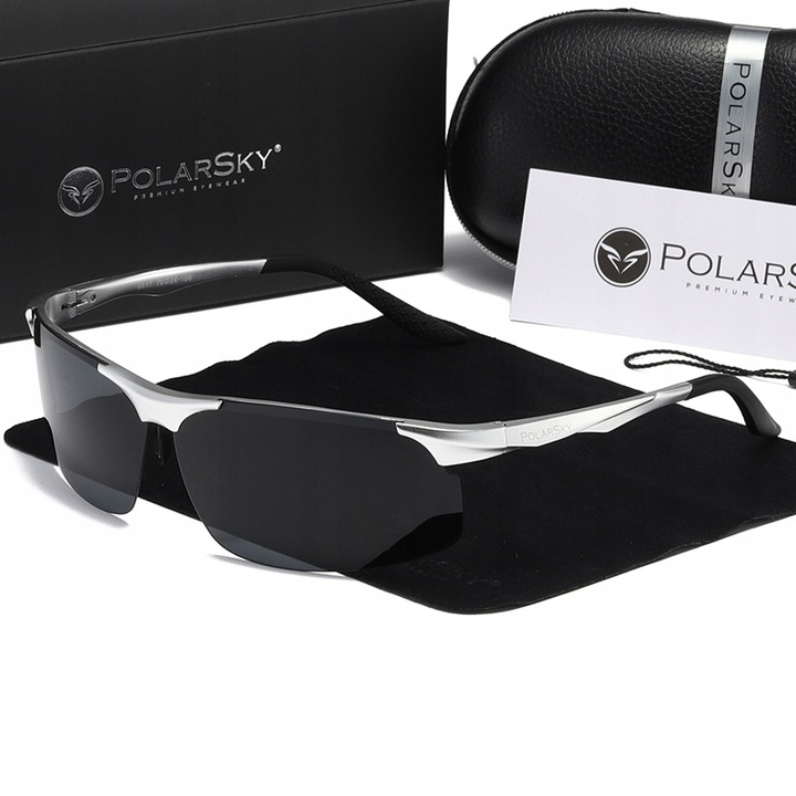 Ochelari de soare POLARSKY SPORT PS-8617, polarizati, aluminiu, argintiu/negru, unisex