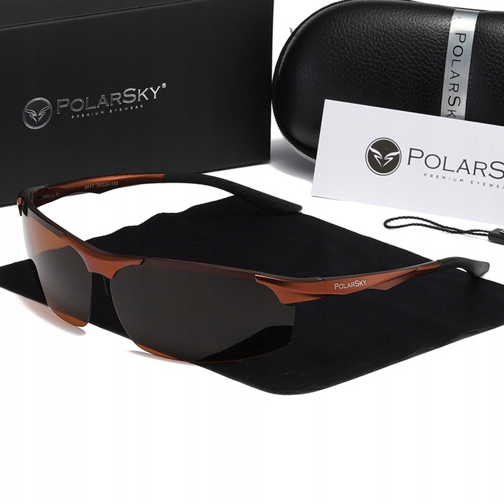 Ochelari de soare POLARSKY SPORT PS-8617, aluminiu, polarizare, maro