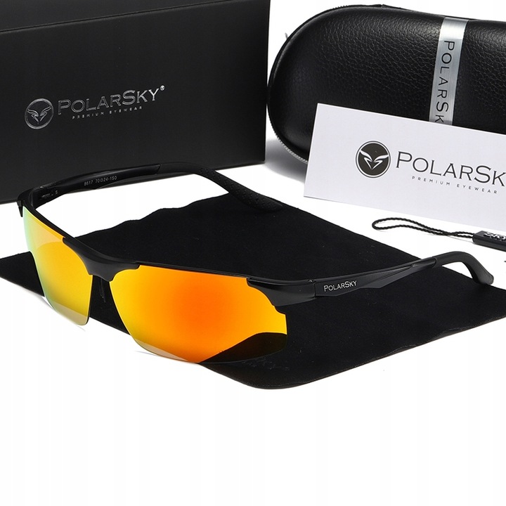 Ochelari de soare sportivi PolarSky PS-8617, polarizare, aluminiu, rosu