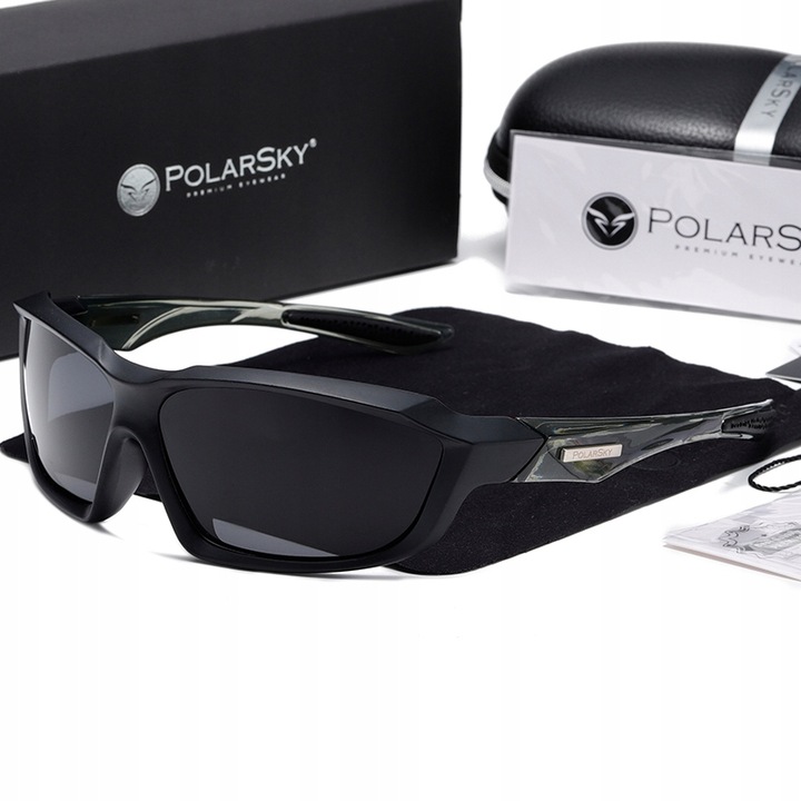 Ochelari de soare sportivi PolarSky PS-2411, polarizati, UV-400, negru, unisex, set complet
