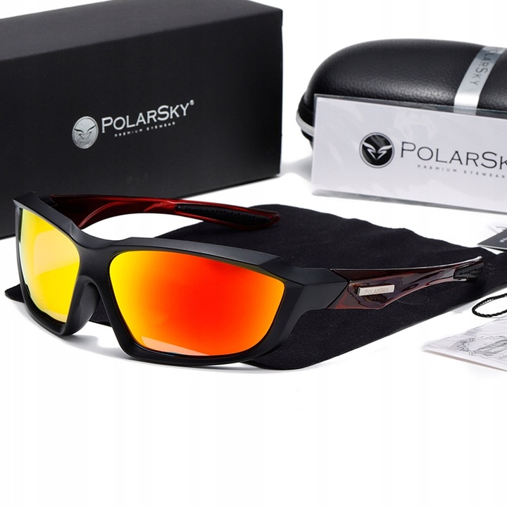 Ochelari sportivi PolarSky PS-2411, polarizati, anti-reflexie, rosu/negru, UV-400
