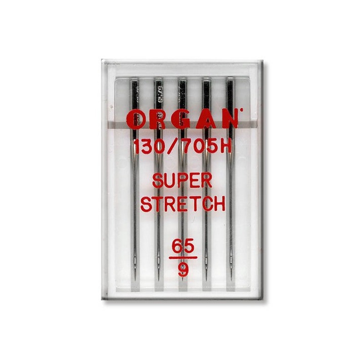 Set 5 ace pentru materiale elastice Organ Super Stretch, pentru masinile de cusut casnice sistem ac 130/705H, cu finete 65