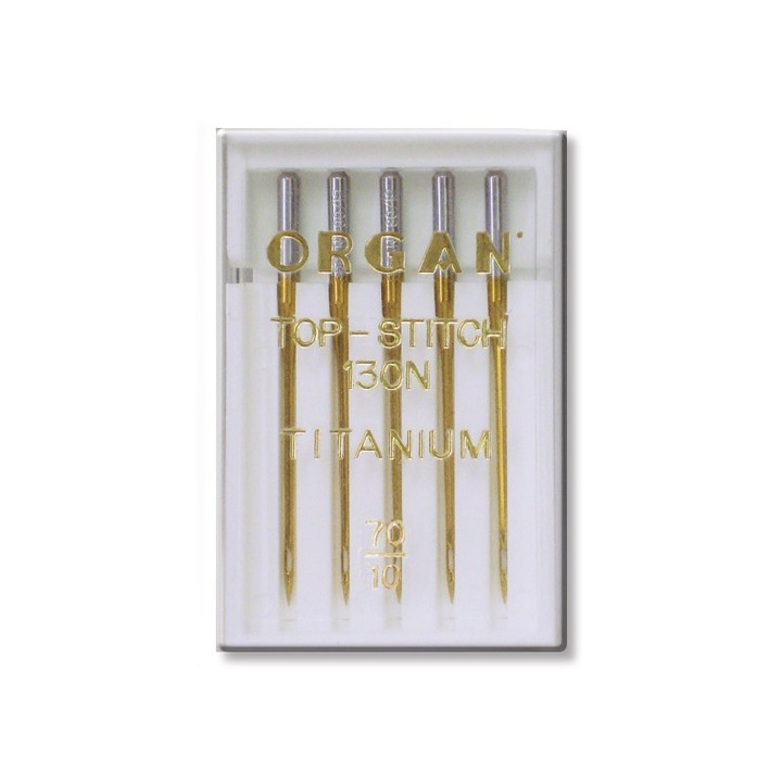 5 db-os tű szett foltvarráshoz, foltvarráshoz, hímzéshez Organ Top Stitch Titanium háztartási varrógépekhez, 70-es tűfinomsággal