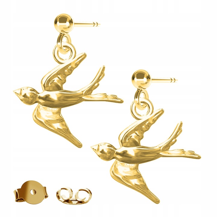 Cercei Dama, Larezo, Randunica, Argint 925 Acoperit Cu Aur 24K, Inaltimea Pandantivului 15 mm, Pentru Femei, Set Cu Cutie Pentru Bijuterii Premium, Auriu