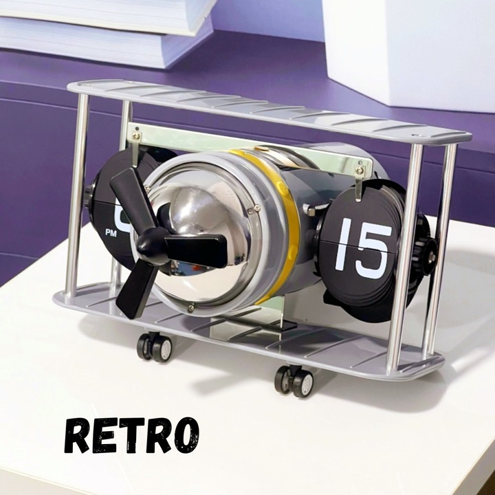 Ретро часовник BRAGUS, във формата на самолет, аналогов, класически дизайн, автоматично връщане, пластмаса, Сив