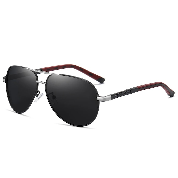 Мъжки слънчеви очила, MeK Fine, авиаторски стил, пълна UV защита 400, поляризирани, високо качество, червено-сребърни