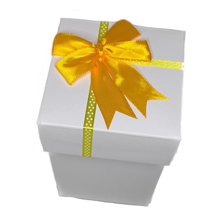 Cutie pentru cadou - Nicas - carton alb cu fundita galbena, 9X9X15 cm - tip Tr15