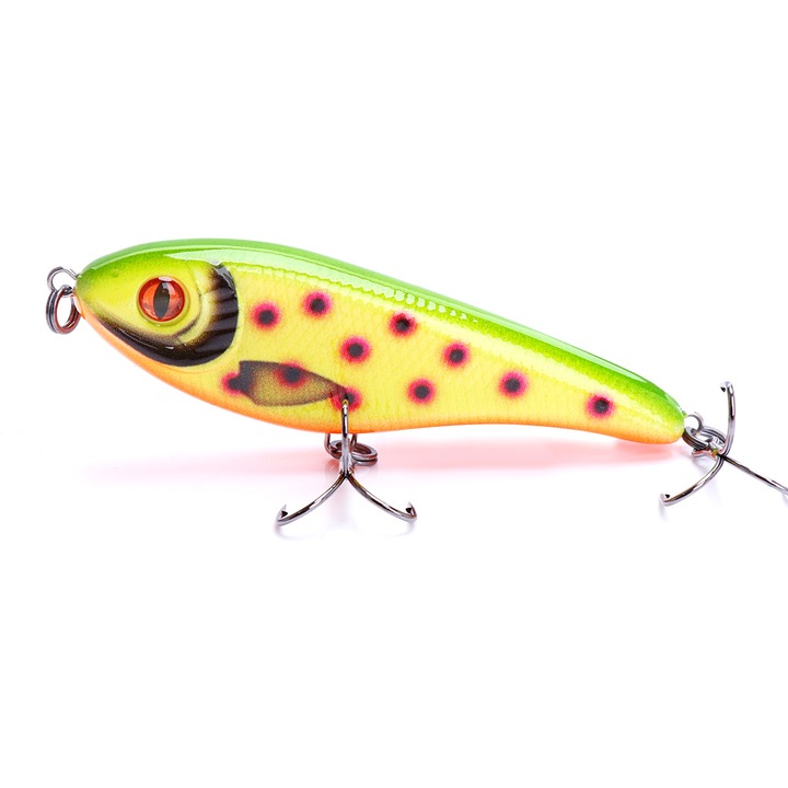 Vobler JERKBAIT 9 cm 21 g pentru pescuit la stiuca, somn si salau, naluca artificiala cu scufundare lenta, ochi 3D realist, vibratie atractiva, momeala rapitori eficienta in lacuri si rauri, model 3