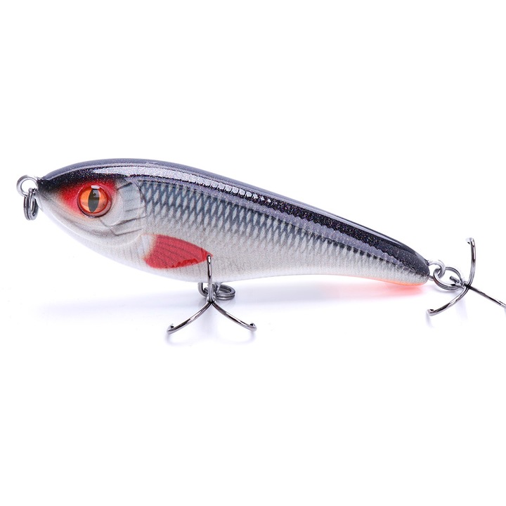 Vobler 9 cm 21 g tip JERKBAIT cu actiune scufundare lenta si ochi 3D, momeala artificiala pentru pescuit la stiuca, somn si salau, naluca realista pentru spinning si pescuit rapitori, model 2