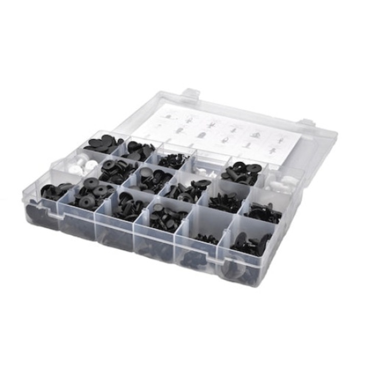 Trusa clipsuri/cleme tapiterie auto, 415 piese