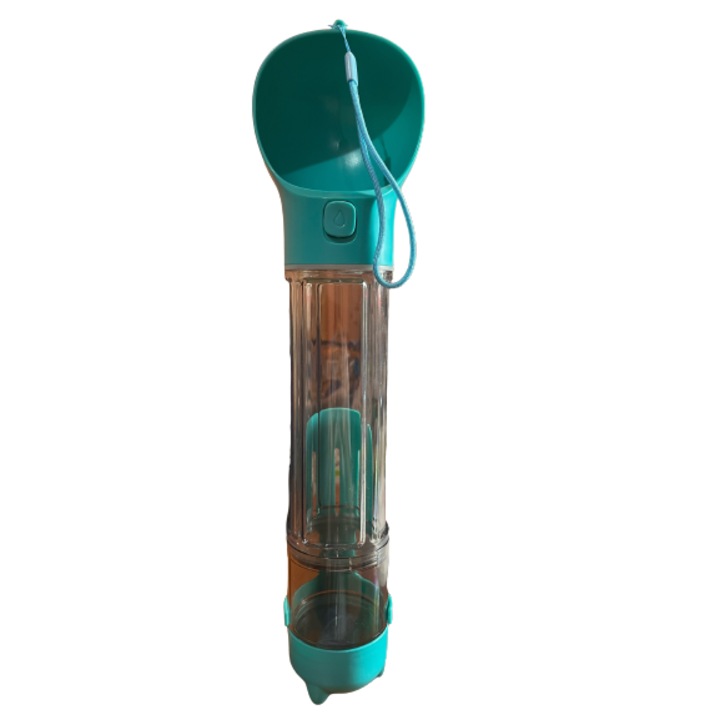 Преносима бутилка за вода за домашни любимци 4 в 1, 40 см, 500 мл, диспенсър за вода, контейнер за съхранение на храна, лъжица за боклук, торбичка за съхранение на почистващи препарати