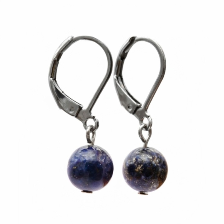 Lápisz Lazuli, lazurkő ásvány 1 golyós biztonsági fülbevaló nemesacéllal, 8 mm, nikkelmentes