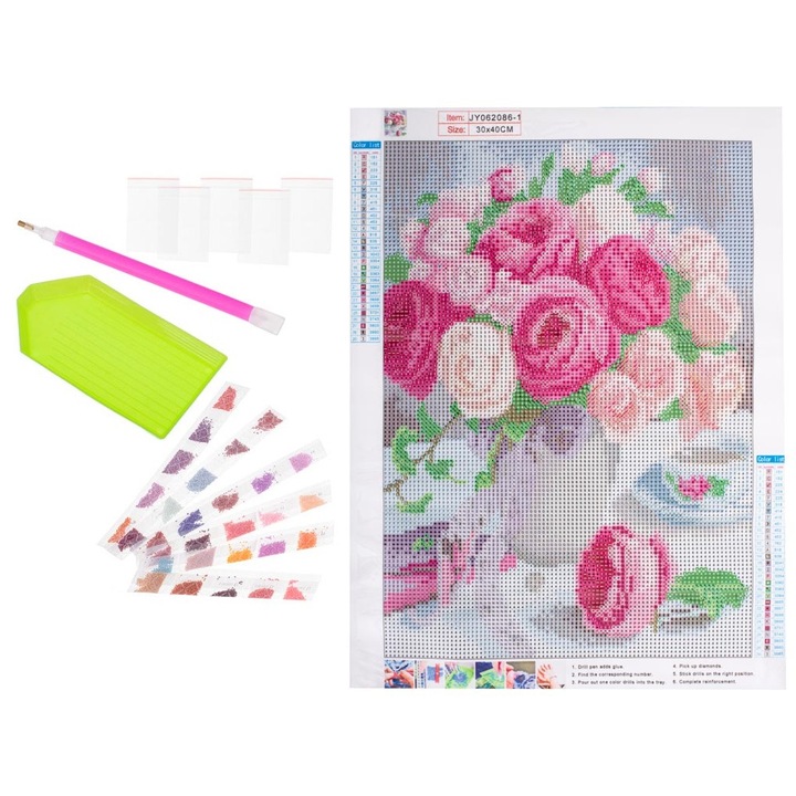 Mozaic cu Diamante 30 x 40 cm, model Trandafiri