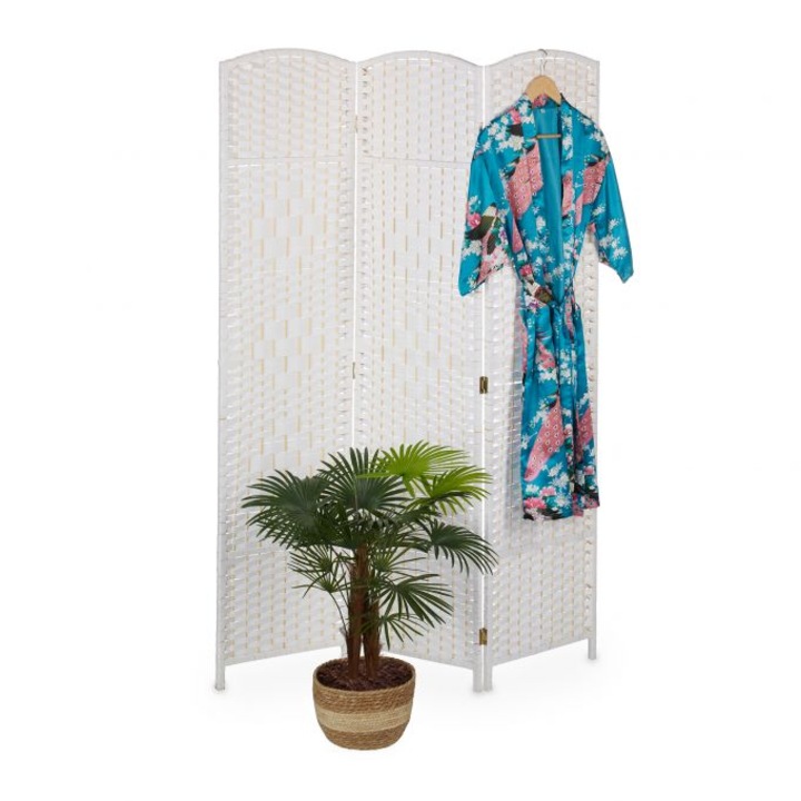 Параван за стая Relaxdays, бял, 180 х 120 см