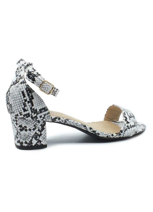 Sandale dama, Fashion, piele reptila, inchidere cu catarama, cu toc gros, Gri, 39 EU