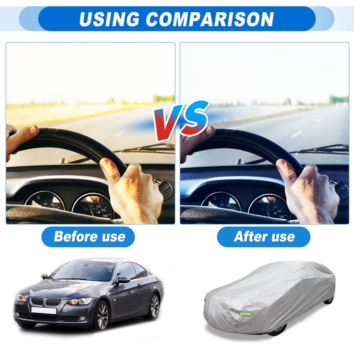 Prelata auto DacEnergy© realizata din material premium tip oxford, compatibila cu marca Bmw M3 e46 cabrio, impermeabila, protectie solara, anti vant, rezistenta la zgarieturi, 4.65×1.76×1.48m