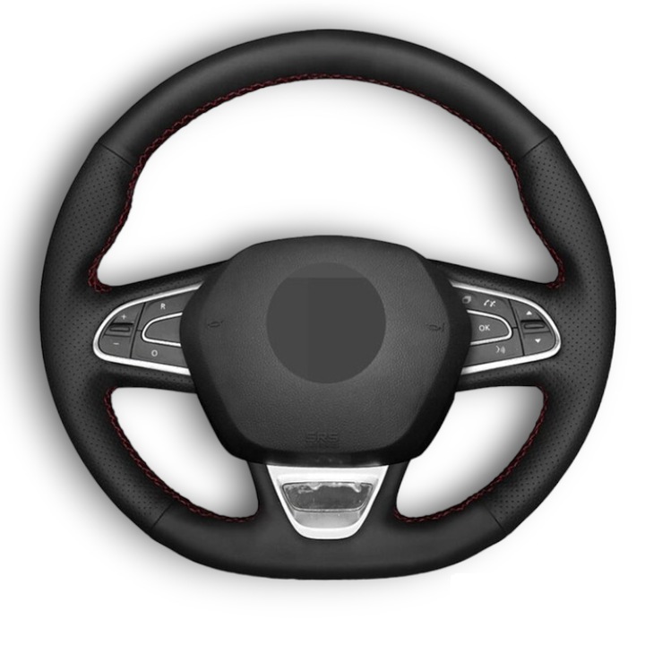 Husa volan piele, dedicata Renault Talisman, cusuta manual, culoare cusatura rosu