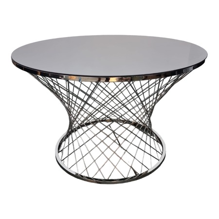 Masuta cafea living Gorgeous, argintie, blat oglinda, diametru 80cm, sticla