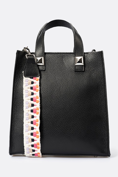 Massimo Castelli, Geanta tote din piele cu bareta impletita, Negru