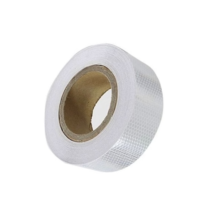 Banda reflectorizanta adeziva tip fagure, Alb rola 5cm x 5m