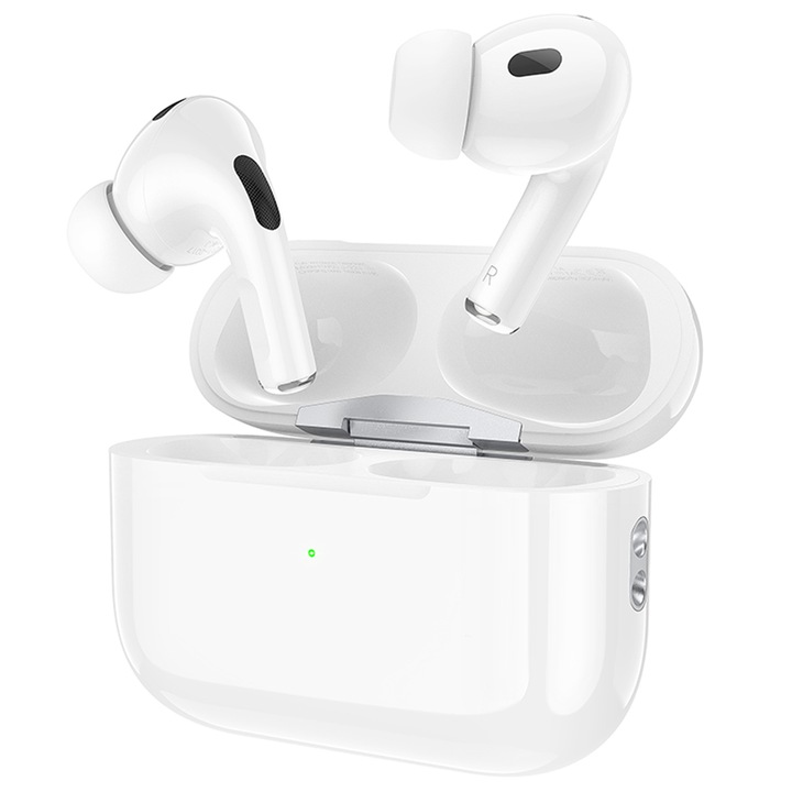 Casti Wireless Hoco, tip AirPods, InEar, cu conexiune Bluetooth, True Wireless Stereo, acumulator 300mAh, Albe (EW50)