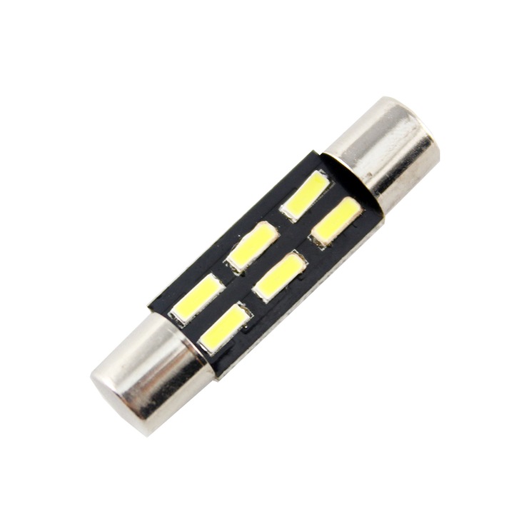 Bec LED tubular, motoLEDy, T6.3, 28mm, 12V, 96lm, SMD 4014, cu sistem CANBUS, Set 5 bucati, pentru interior auto, portbagaj, usi, torpedo, citit, numar inmatriculare, iaht, Alb xenon (~5500K), consum redus, durata lunga de viata