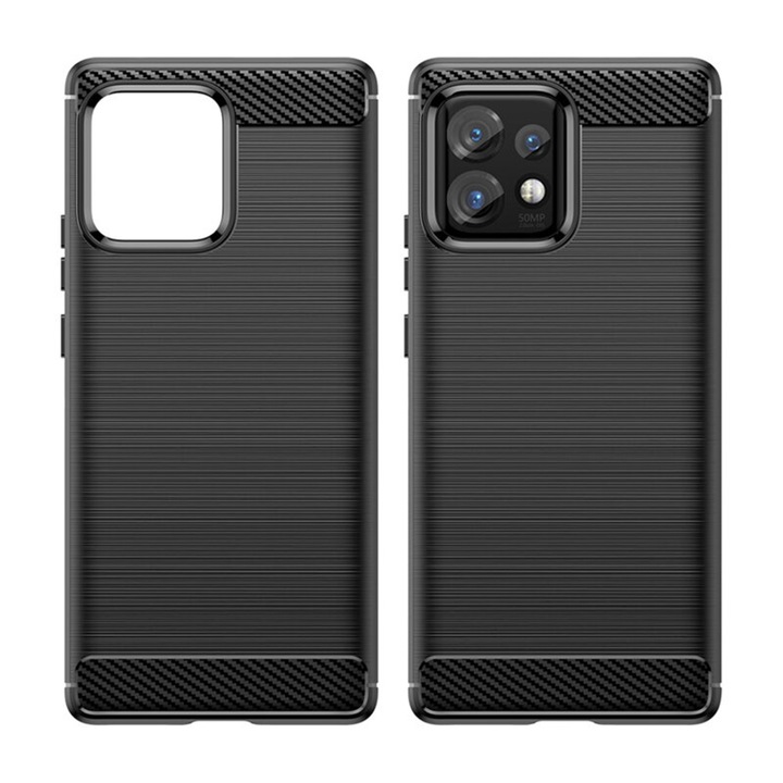 Карбонов калъф, съвместим с Motorola Edge 40 Pro, нов дизайн Carbon, Slim Fit, издръжлив, Optim Tech Ultra Protect, черен