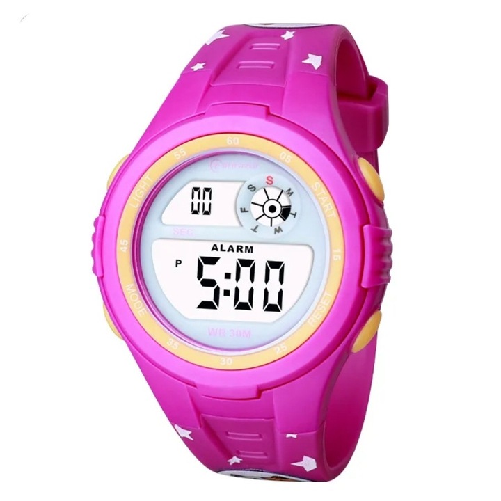 Детски дигитален часовник, Mingrui MR2117LK, модел Magenta, Дата, Календар