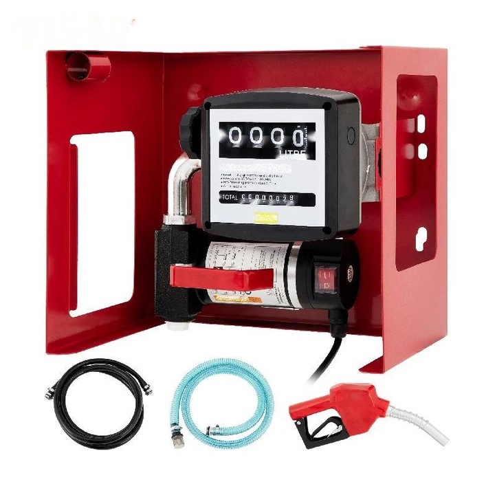 Pompa de Transfer Combustibil pentru Diesel si Kerosen Motor 155W AutoSuctiune Duza de Alimentare, Max 30m Flow Meter