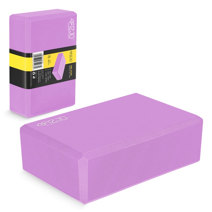 Caramida fitness, Cub de yoga, Bloc de yoga si Pilates Spuma EVA, 4FIZJO, Spuma, 23 x 15 cm, Violet
