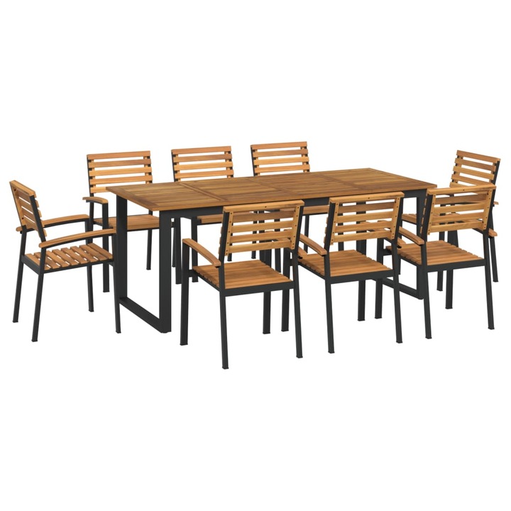Set mobilier de gradina vidaXL, 9 piese, lemn masiv de acacia si metal, 40.8 kg
