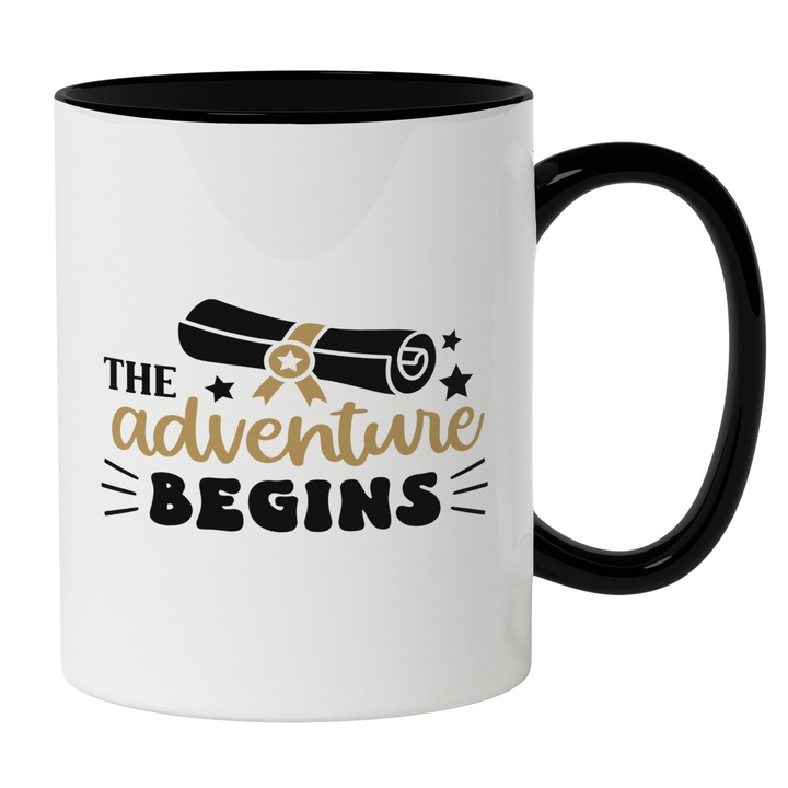 Cana Cu Text In Engleza The Adventure Begins, Diploma De Absolvire, Motivational, Iubitorii De Inceputuri Noi, 330 ml