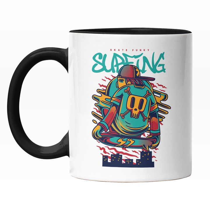 Cana Cu Text In Engleza Surfing Baiata Pe Skateboard Tricou Cu Craniu De Mort, Sapca Rosie, 330 ml