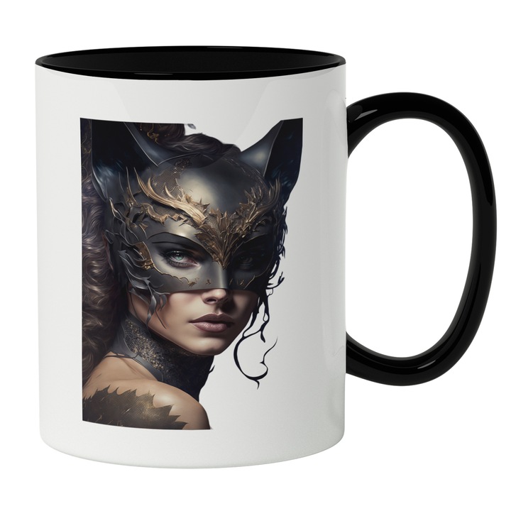 Cana Cu Regina balului Mascat, Masca Neagra Detalii aurii, Ochii albastri, Iubitorii De Frumusete, 330 ml