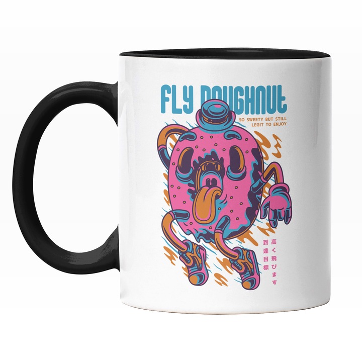 Cana Cu Gogoasa Americana CU Glazura Roz, Limba Scoasa, Text In Engleza Fly Doughnut, Ilustratie, Unica, Creativitate, 330 ml