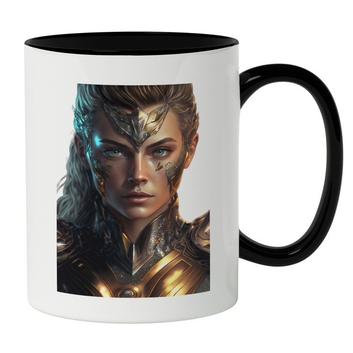 Cana Cu Portret Femeie Razboinica Cu Par Blond, Armura DE Fier Aur, Super Women, Iubitorii De Filme Sf, 330 ml