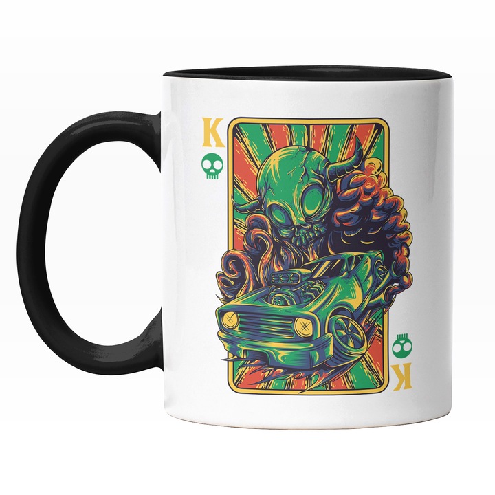 Cana Cu Carte De Joc K Craniu, Masina DE Curse Puternica, Fum, Craniu De Diavol Cu Coarne, Iubitorii De Filme Sf, 330 ml