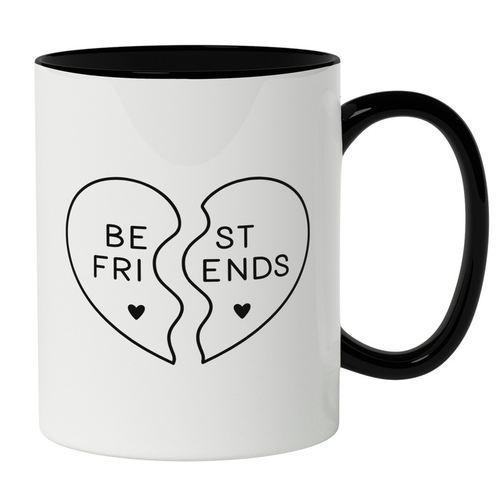 Cana Cu Inima Franta, Doua Bucati, Cele Mai Bune Prietene, Text In Engleza Best Friends, Ilustratie, Unica, Creativitate, 330 ml