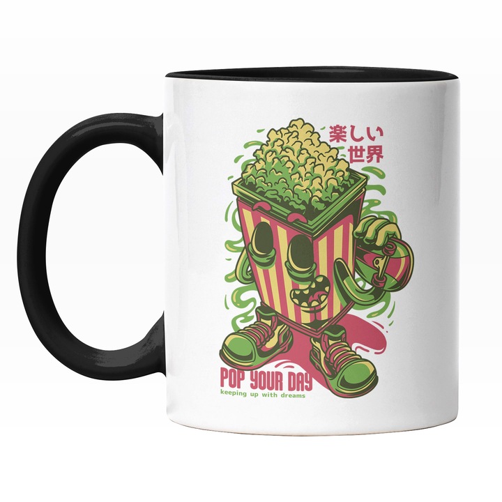 Cana Cu Mesaj In Engleza Pop Your Day, Floricele, Popcorn, Movie, Familie, Iubitorii De Relaxare, 330 ml