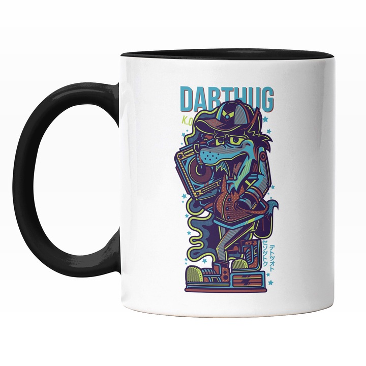 Cana Cu Caine Ganster Cu Hanorac Si Casetofon Pe Umar, Text In Engleza Darthug, Ilustratie, Unica, Creativitate, 330 ml