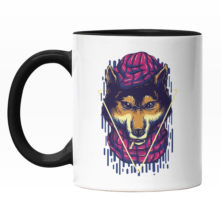 Cana Cu Personaj Lup Maro Cu Palarie Si Fular Mov, Timp Ploios, Animale DE Companie, Iubitorii De Animale Blanoase, 330 ml